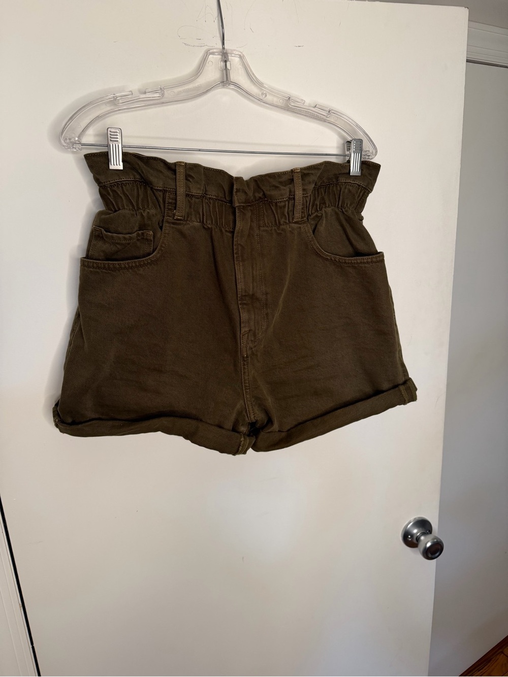 Frame Denim Olive High-Waist Paperbag Shorts